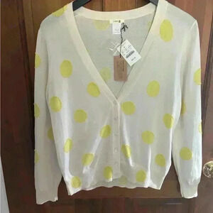 J Crew polka dot Cardigan NWT hand embroidered beads and hand screened print